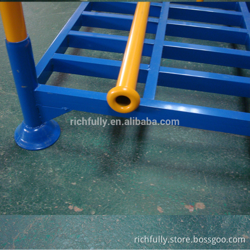 4round posts Tire Stacking Rack in yellow post and blue bottom